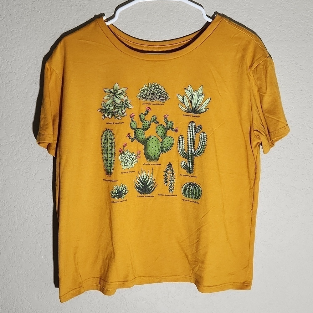 Fifth Sun Womens Short Size XL Crop Top Plants Mustard Yellow Golden tshirt